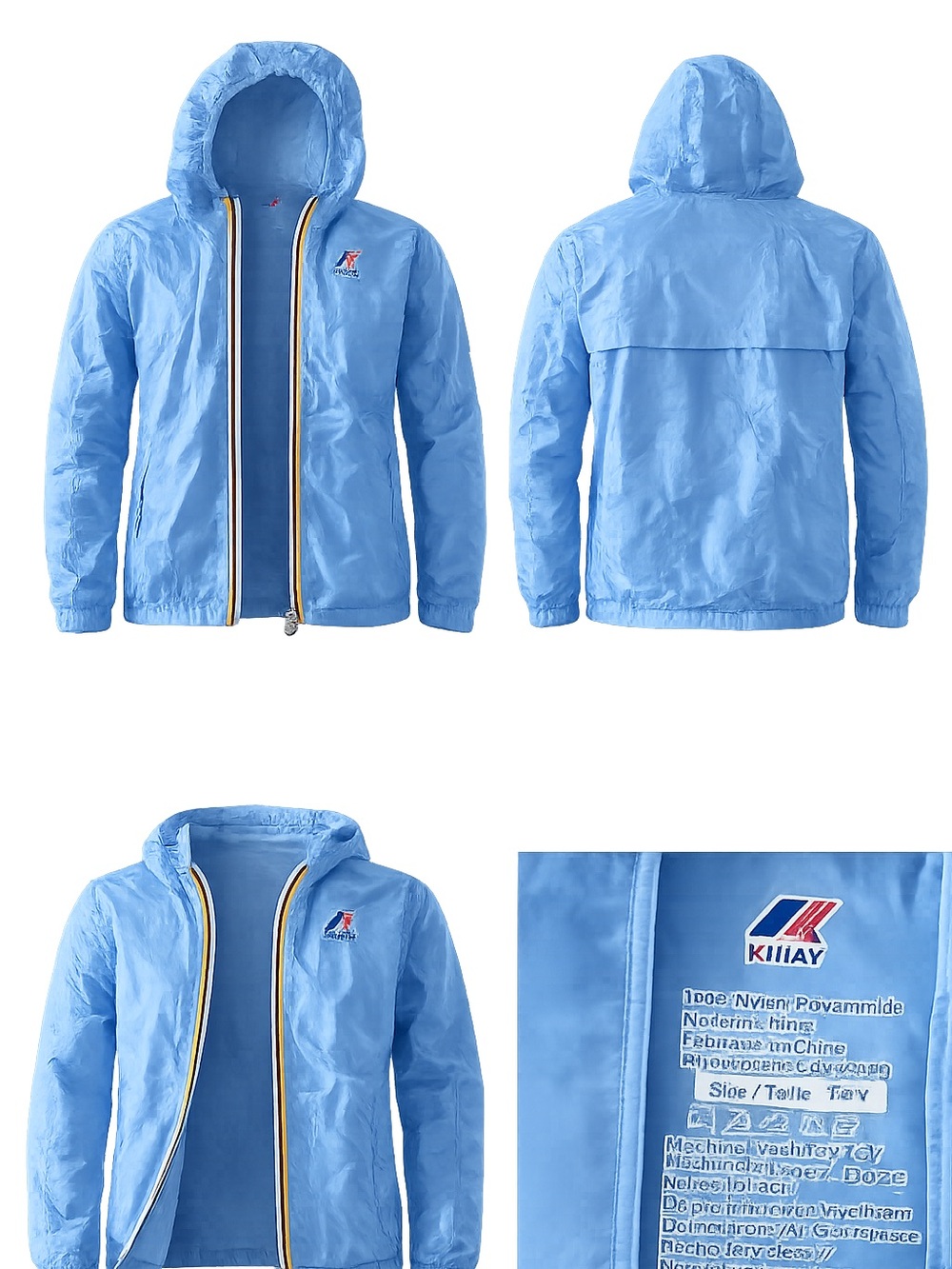 K-Way Light Blue Hooded Raincoat with Yellow Trim